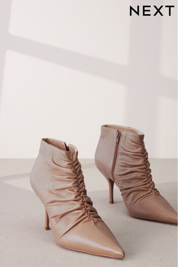 Nude Signature Leather Point Toe Ruched Ankle Boots (U12004) | £95