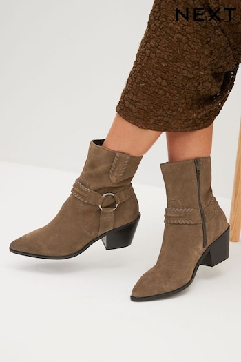 Olive Green Forever Comfort® Western O Ring Detail Ankle Smith Boots (U12010) | £75
