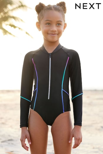 Black/Pink Ombre Long Sleeved Swimsuit (3-16yrs) (U12058) | £18 - £23