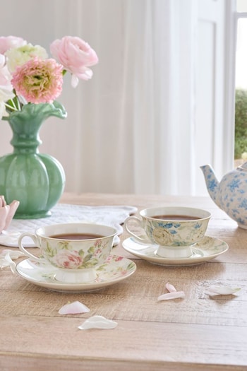 Shabby Chic by Rachel Ashwell® Multi Floral Fine China Set of 2 Teacup and Saucers Mugs (U12090) | £24