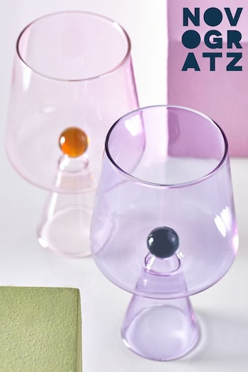 Novogratz Set of 2 Pink/Lilac Purple Ball Detail Wine Glasses (U12105) | £22