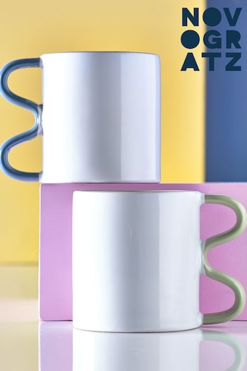 Novogratz 2 Pack White contrast Wiggle Handle Mugs with Slogan (U12107) | £22