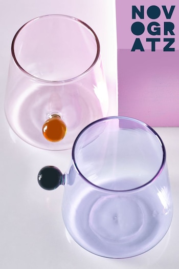 Novogratz Set of 2 Pink/Lilac Purple Contrast Ball Detail Tumbler Glasses (U12108) | £20