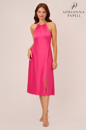 Adrianna Papell Pink Satin Crepe Halter Dress (U12175) | £139