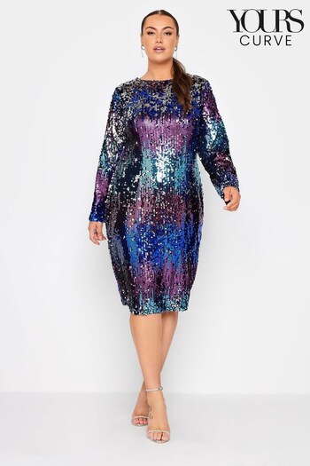 Yours Curve Green London Sequin Ombre Shift Dress (U12234) | £70