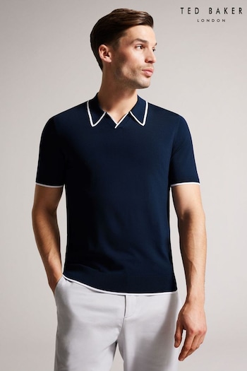 Ted Baker Blue Stortfo Short Sleeved Rayon Open Neck Polo Shirt (U12259) | £85