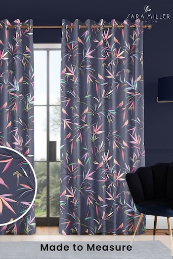 Sara Miller Smokey Blue Bamboo Made to Measure Curtains (U12363) | £91