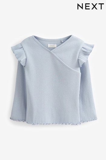 Pale Blue Long Sleeve Rib Wrap Top (3mths-7yrs) (U12364) | £6 - £8