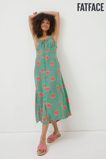 FatFace Green Ariel Bali Blooms Midi Dress (U12368) | £65