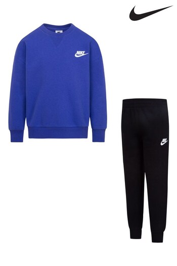 Nike premium Black/Blue Little Kids Fleece Back Logo Sweatshirt and Joggers Set (U12383) | £40