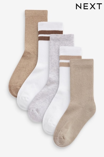 Neutral Cotton Rich Ribbed Cushioned Sole Socks 5 Pack (U12401) | £7 - £10