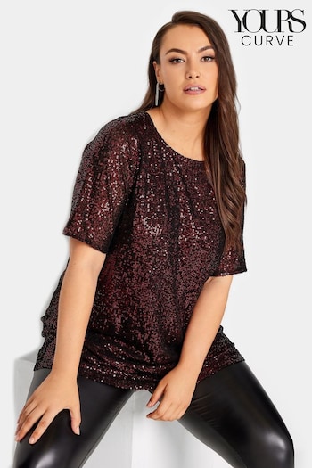 Yours Curve Red London Sequin Swing Top (U12452) | £40