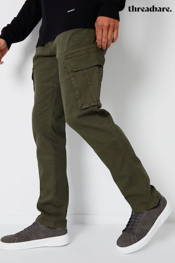 Threadbare Green Cotton Cargo Pocket fitted Trousers With Stretch (U12529) | £35