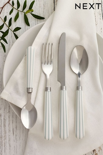 16 Piece Blue/White Stripe Cutlery Set (U12658) | £18