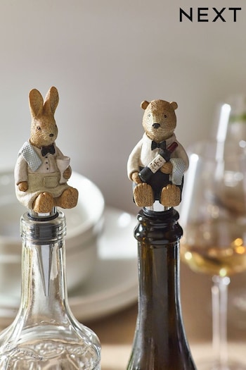 Set of 2 Natural Bunny and Bear Bottle Stoppers (U12660) | £16