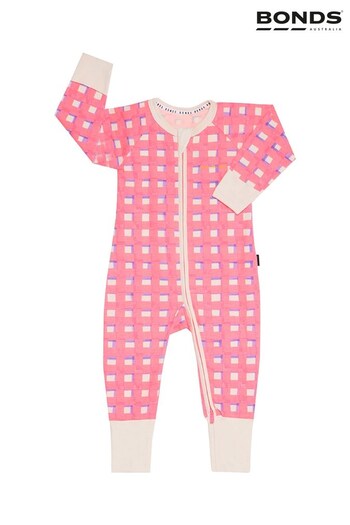 Bonds Pink Gingham Print Zip Sleepsuit (U12825) | £22