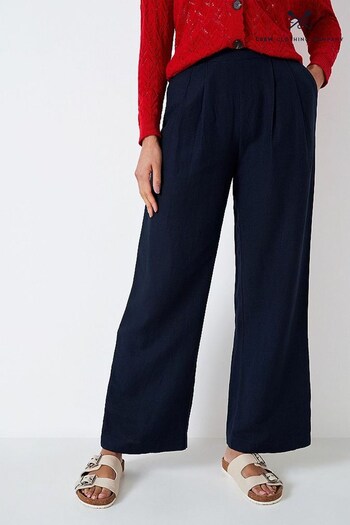 Crew Clothing Company Navy Blue Linen Relaxed Casual Trousers (U12893) | £69