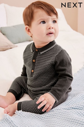 Charcoal Grey Knitted Baby Rompersuit (0mths-2yrs) (U13002) | £16 - £18