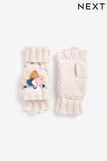 Cream Flip Mitt Unicorn Gloves (3-10yrs) (U13559) | £10 - £11