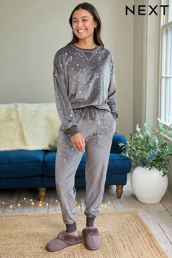 Grey Foil Stars Long Sleeve Fleece Pyjamas (U13785) | £32