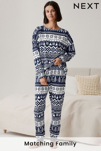 Navy Blue Fairisle Pattern Matching Family Womens Christmas Pyjamas (U13787) | £24