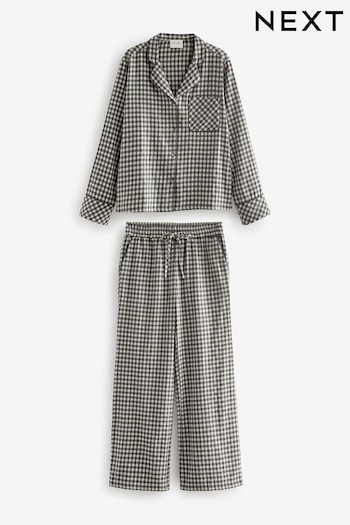Monochrome Gingham Flannel Button Through Pyjamas (U13791) | £42