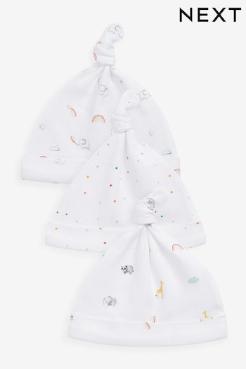White Bright Rainbow Print 3 Pack Baby Tie Top Hats (0-12mths) (U13956) | £4.50