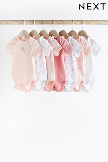 Pink/White Bunny 7 Pack Baby Short Sleeve Bodysuits (U13980) | £15 - £17