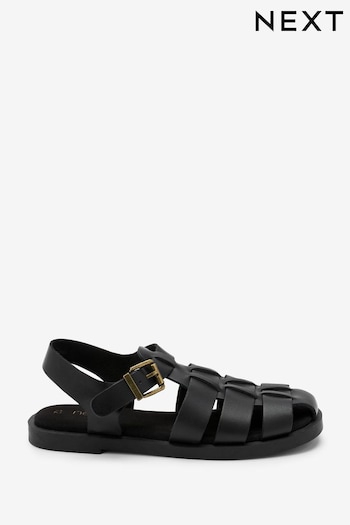 Black Leather Fisherman Sandals (U14142) | £25 - £32