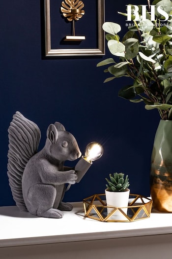 BHS Grey Simon Flocked Squirrel Table Lamp (U14964) | £45