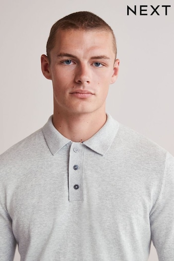 Light Grey Regular Knitted Long Sleeve basic Polo Shirt (U15018) | £28