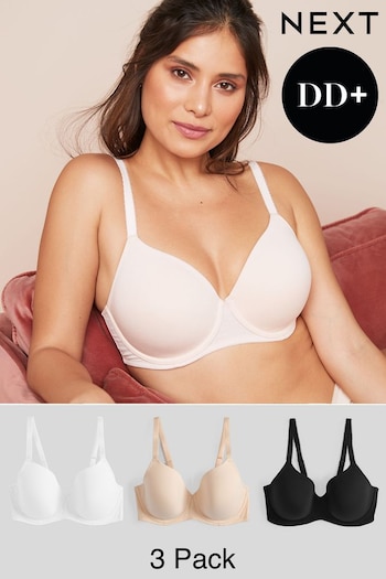 Black/White/Nude Pad Full Cup DD+ Cotton Blend Bras 3 Pack (U15336) | £42