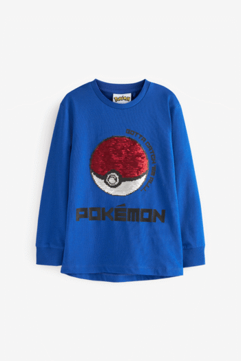 Blue Pokemon Long Sleeve Flippy Sequin License T-Shirt (3-16yrs) (U15542) | £15 - £20