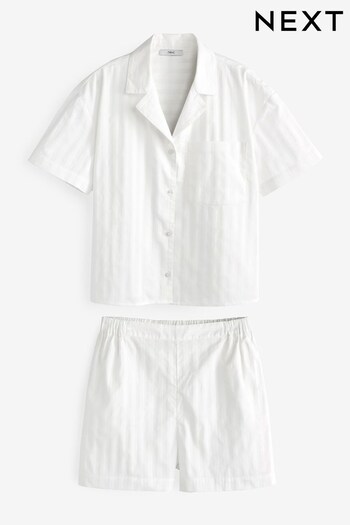 White Luxe Premium Cotton Pyjama Short Set (U15763) | £49