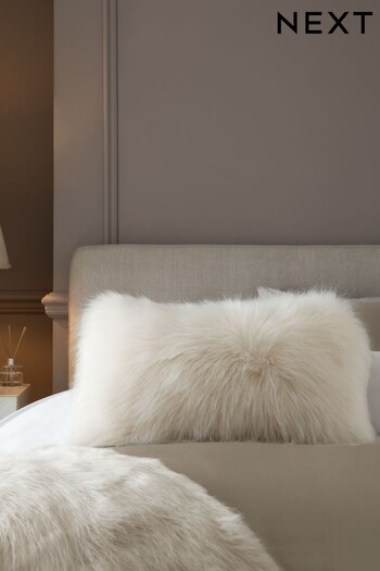 Cream Long Faux Fur Rectangle Cushion (U16175) | £18