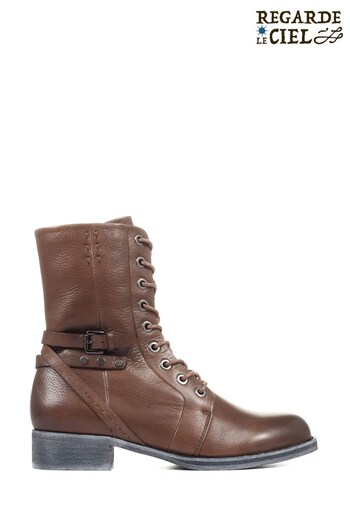 Regarde Le Ciel Tyra Brown Leather Lace Up Boots (U16220) | £109