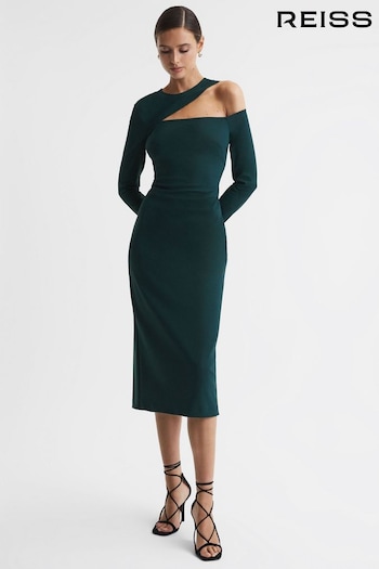 Reiss Teal Tiffany Bodycon Off-The-Shoulder Midi Dress (U16458) | £398