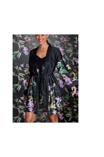B By Ted Baker Black Lilac Floral Satin Robe (U16468) | £49