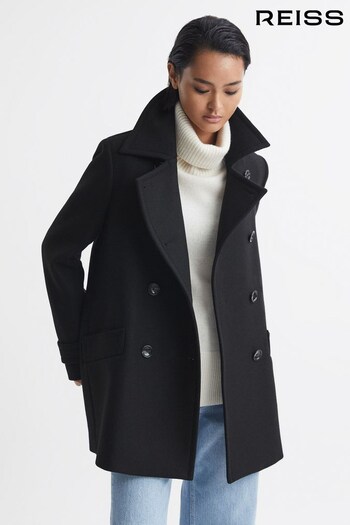 Reiss Black Maisie Wool Blend Double Breasted Coat (U17097) | £328
