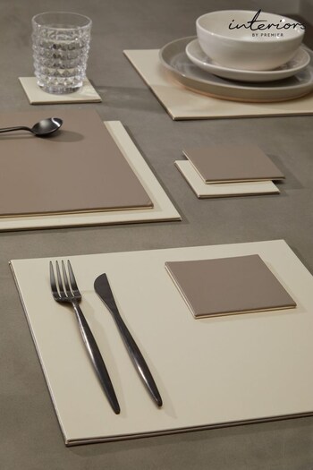 Interiors by Premier Set of 4 Cream Geome Reverse Taupe Dinner Set Coasters and Placemats (U17133) | £22