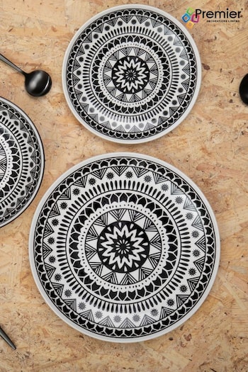 Interiors by Premier 12 Piece Black/White Maya Dinner Set (U17152) | £50