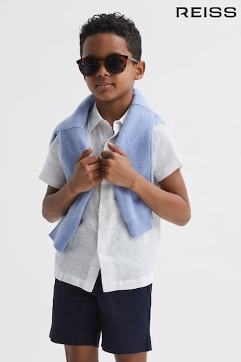 Reiss White Holiday Junior Short Sleeve Linen Shirt (U17808) | £34