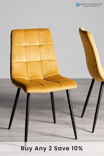 Bentley Designs Set of 2 Mustard Yellow Mondrian Velvet Fabric Chairs (U17976) | £160