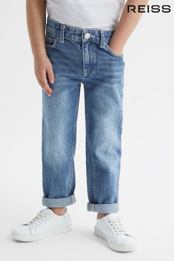 Reiss Mid Blue Quay Junior Stonewash Tapered Slim Fit fisher Jeans (U18184) | £36