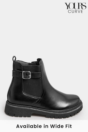 Yours Curve Black Wide Fit Chunky Buckle Boots Kenia (U18603) | £33