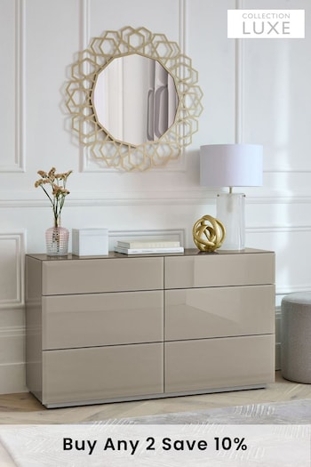 Dark Natural Sloane Glass 6 Drawer Collection Luxe Chest of Drawers (U18742) | £775