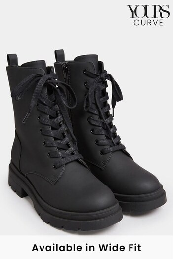 Yours Curve Black Wide Fit Chunky Lace Boots (U18789) | £43