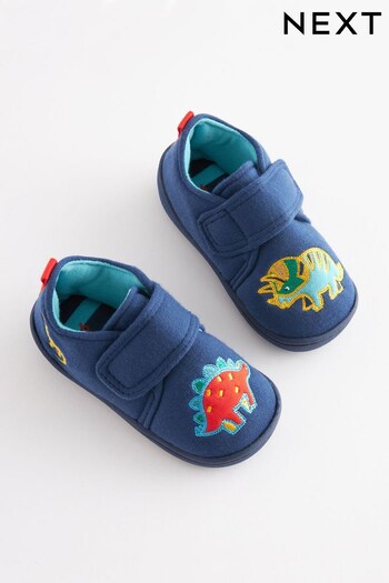 Navy Blue Dino Touch Fastening Cupsole Slippers (U19378) | £11 - £13