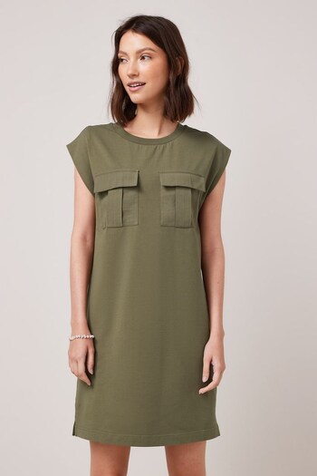 Khaki Green Short Sleeve Pocket Utility Mini Dress (U19820) | £35