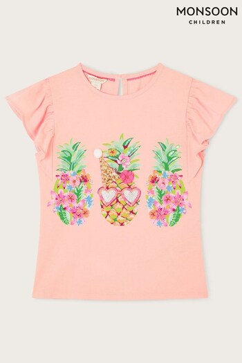 Monsoon Pink Fun Pineapple Frill Sleeve T-Shirt (U20349) | £18 - £22